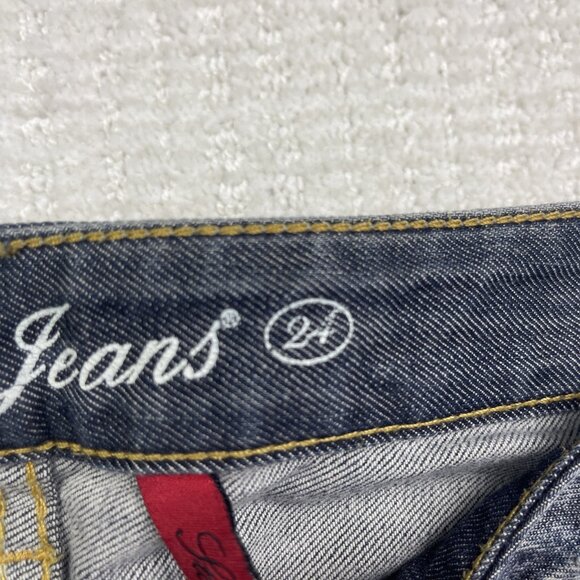 Y2K GUESS Jeans Sz 24 Distressed Low Rise STARLET Skinny Leg Dark Blue - Picture 7 of 15